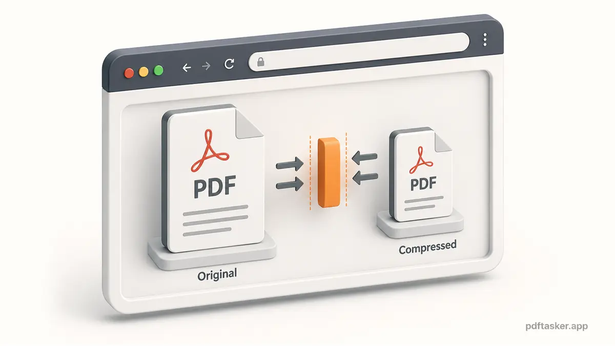 A browser-local PDF compression workflow with original file compression and readable output