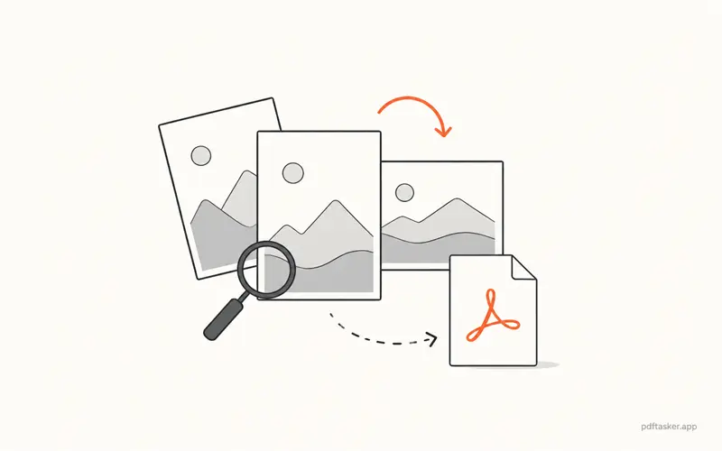 A compact page order and orientation check for JPG files before PDF conversion