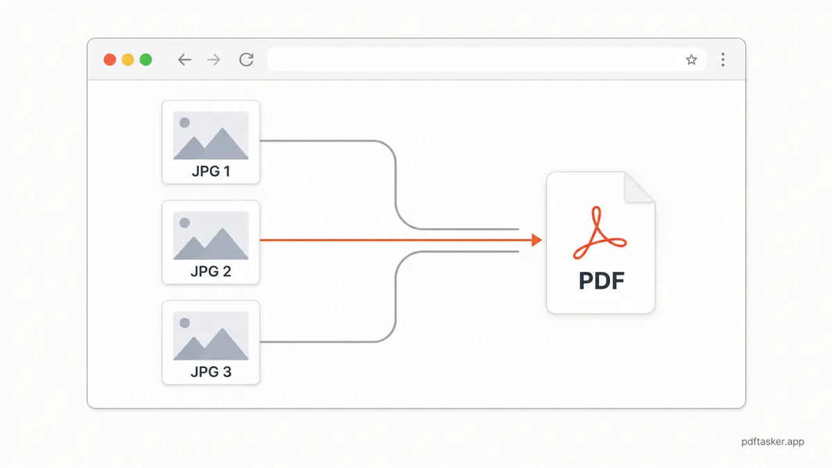 A browser-local flow where JPG pages become one PDF file