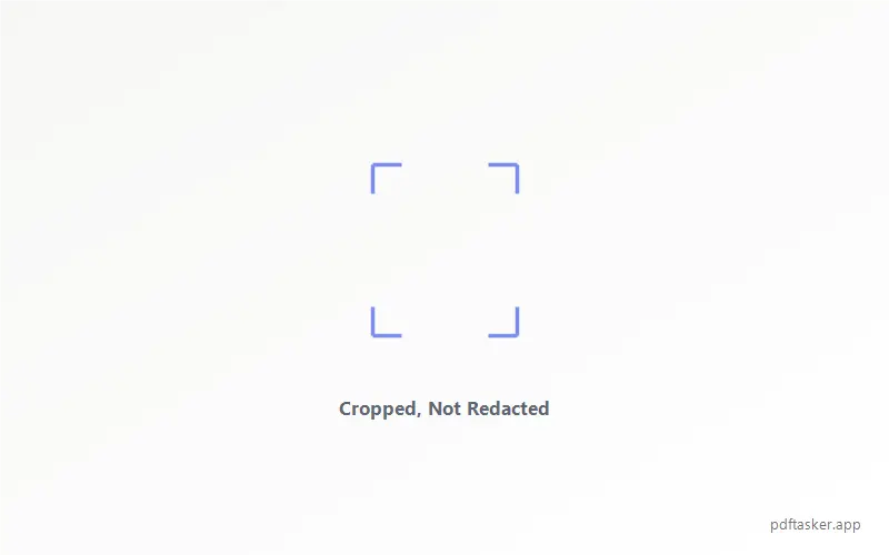 Ilustrasi ikon kotak crop kecil yang membingkai area seleksi, dengan teks 'Cropped, Not Redacted'