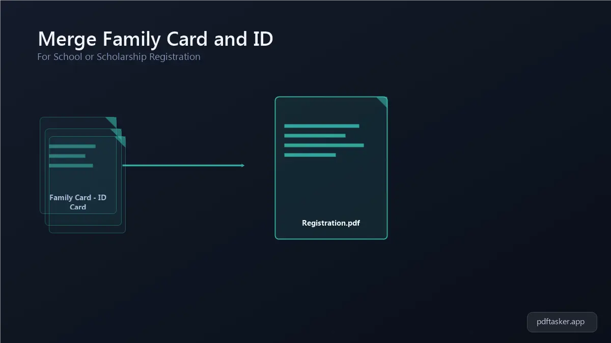 Ikon PDF KK dan KTP yang bergabung menjadi satu file, lalu mengecil ukurannya