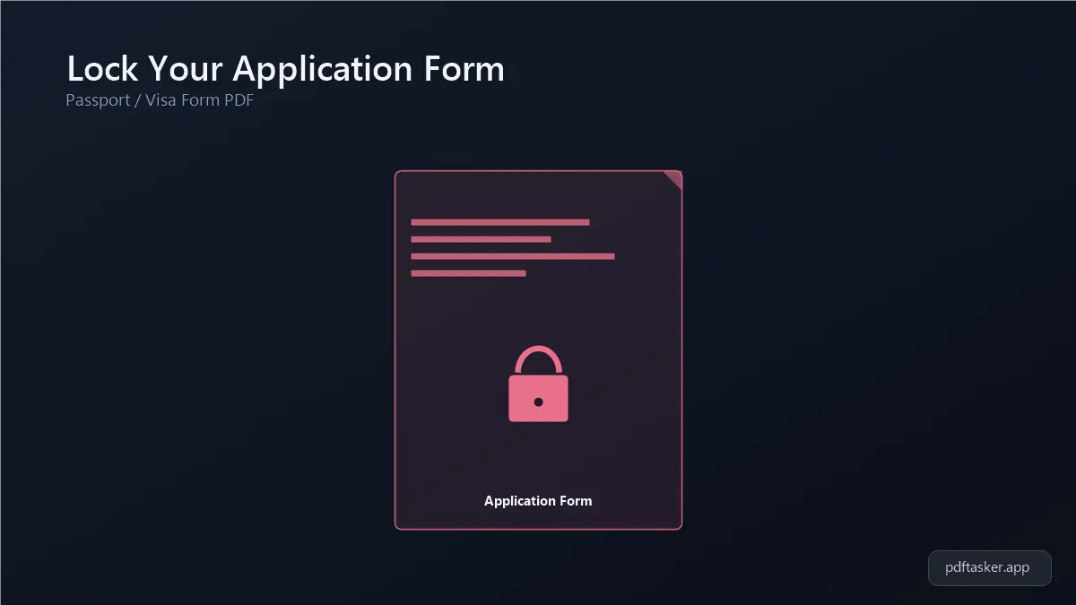 Passport application form PDF par padlock icon, password protection dikhane ke liye