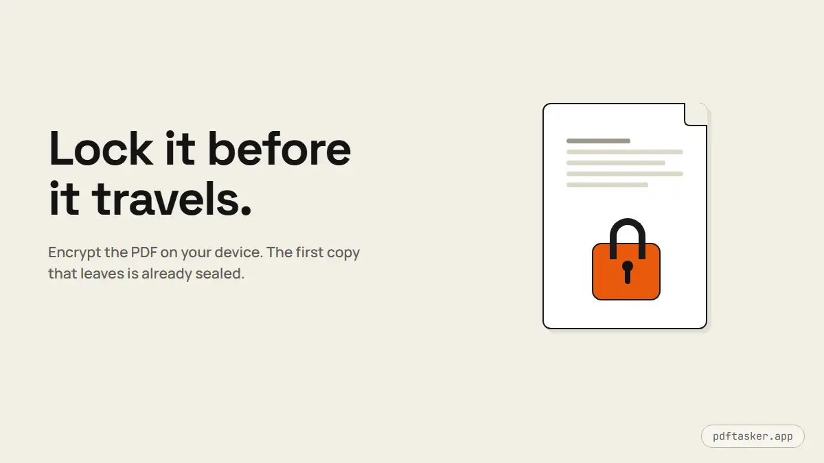 A PDF document with a lock mark, sitting on a desk before being attached to an email