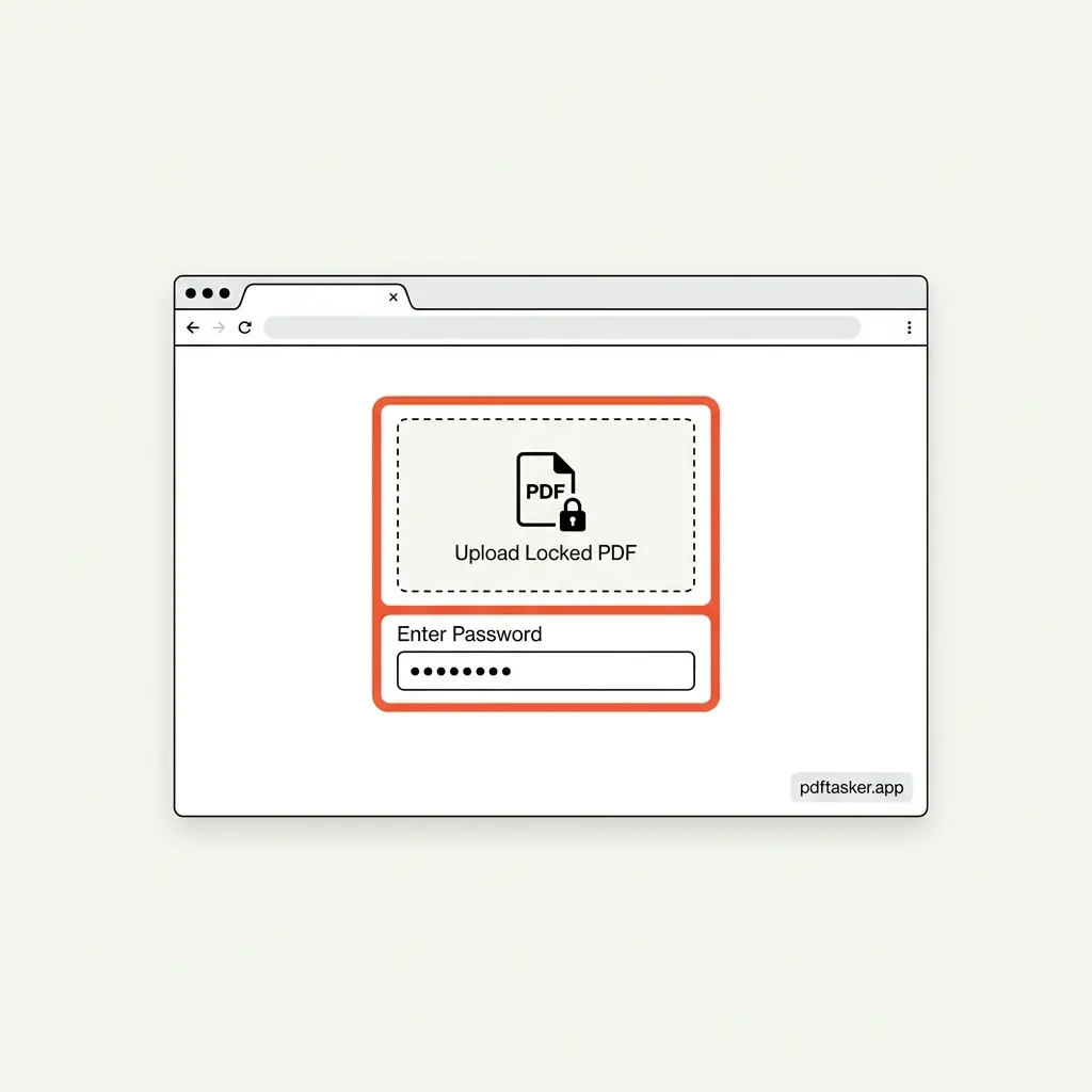 Uploading a locked PDF with password input highlighted in red