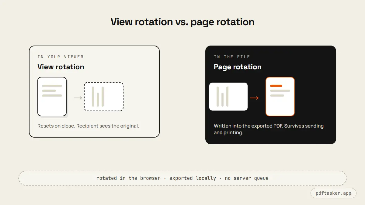 Diagram showing view rotation that resets versus page rotation that is written into the exported file