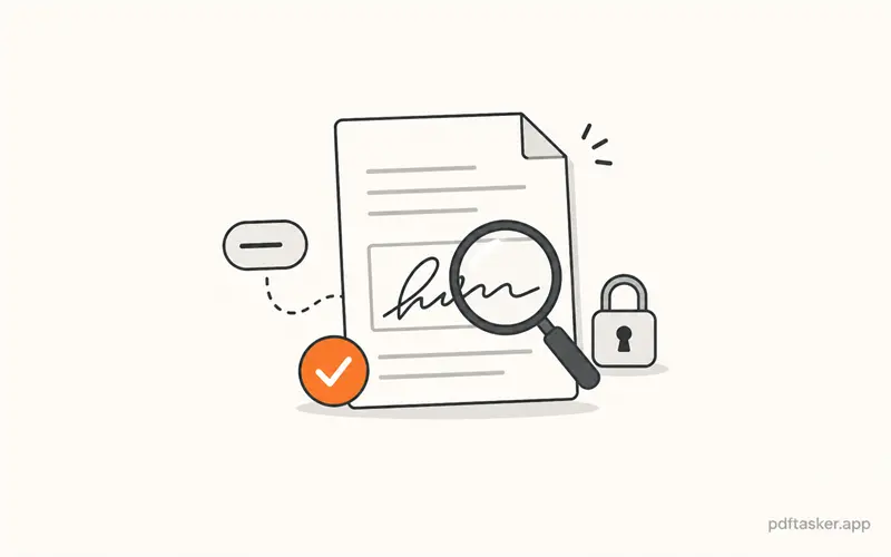 A compact signed PDF review with signature, date, and privacy checks