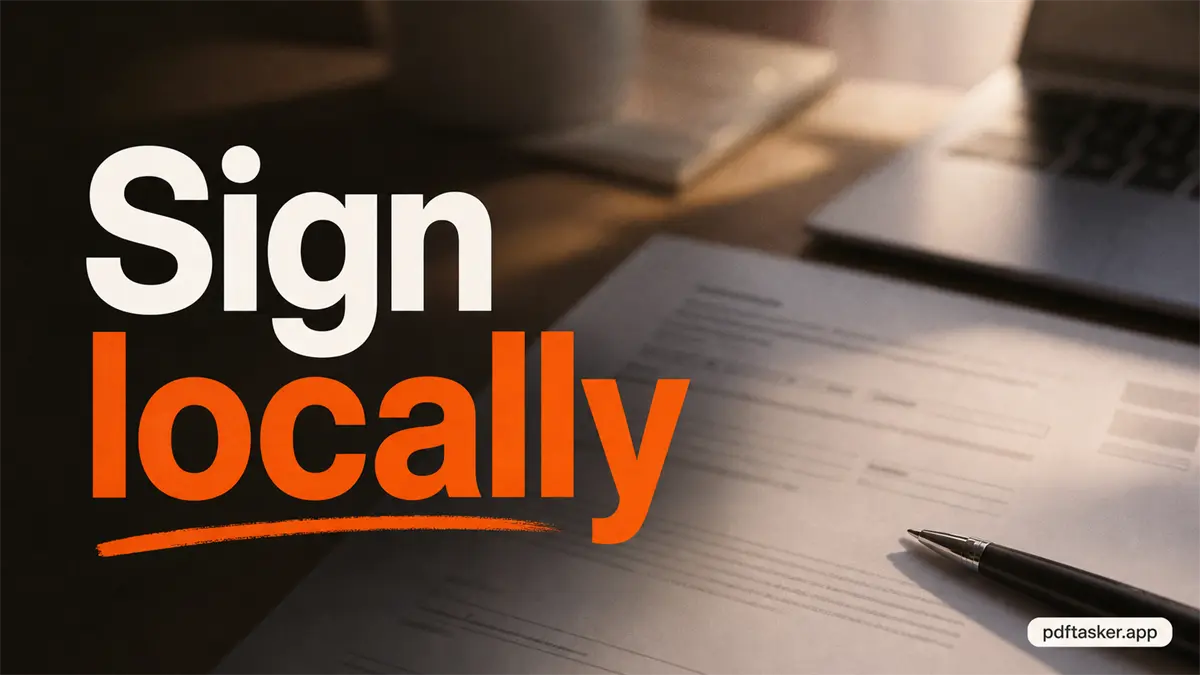 A blurred document workspace with a short sign locally message