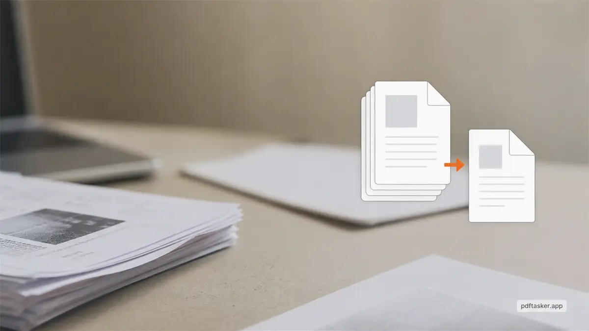 A browser-local PDF split workspace with selected pages pulled from a larger document