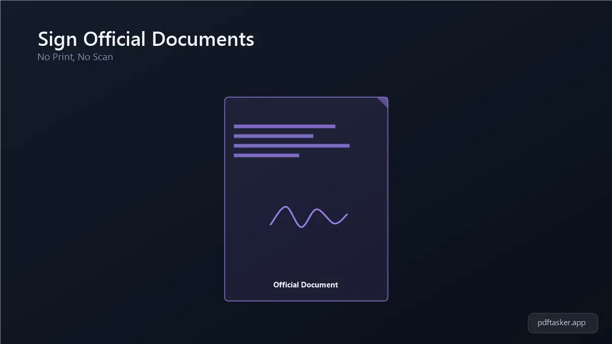 Dokumen resmi PDF dengan tanda tangan digital yang sedang digambar di atasnya